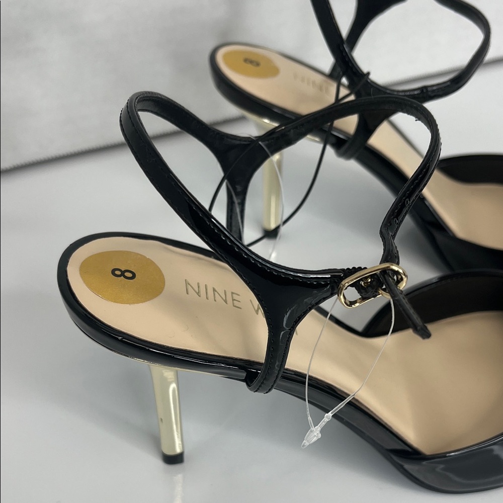 Nine West Glossy Black Heels with Gold Accents - Picture 7 of 8